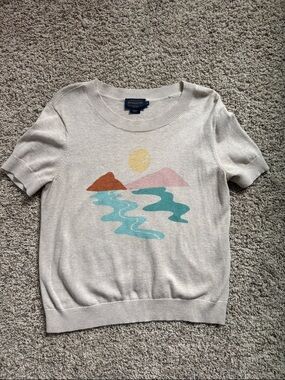 Pendleton Coastal Sunset Scenic Graphic Knit Short Sleeve Sweater